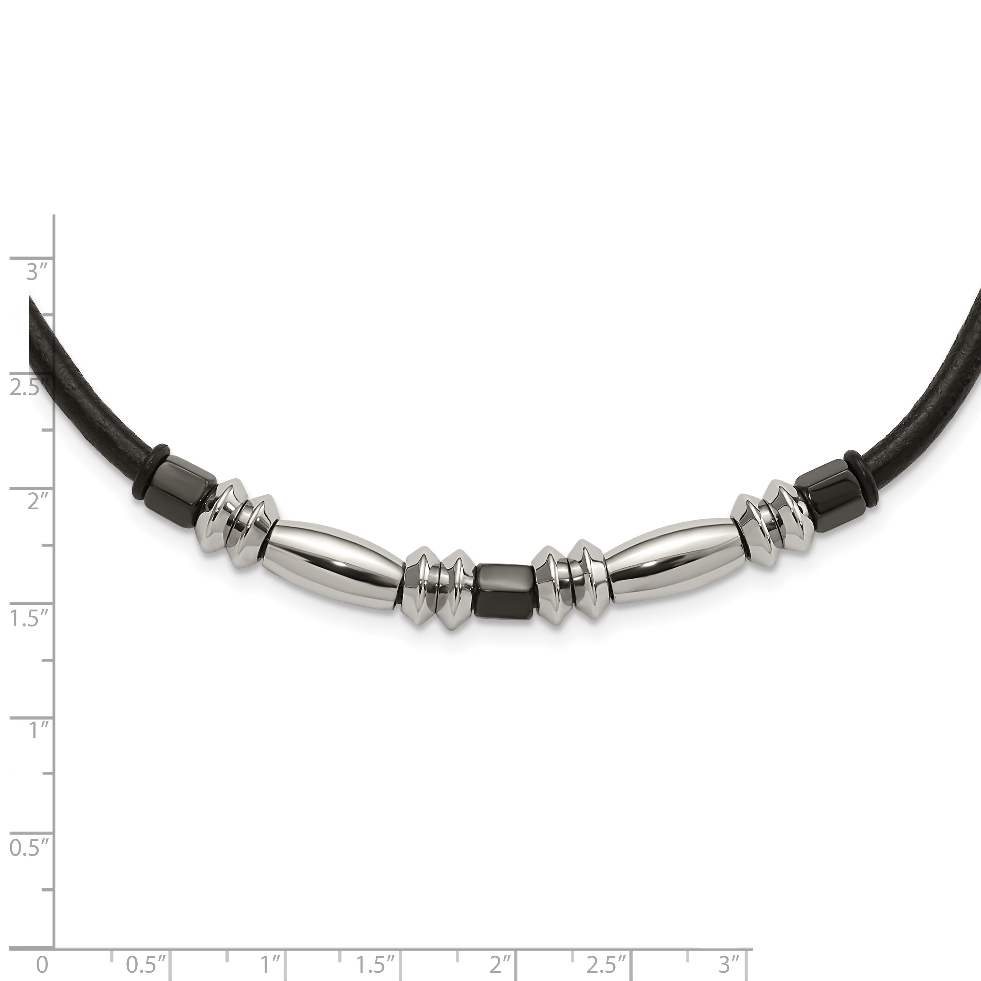 Edelstahl Poliert & Hematite Perlen Leder Kordel Halskette
