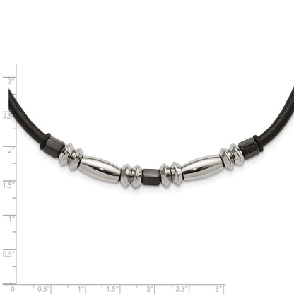 Edelstahl Poliert & Hematite Perlen Leder Kordel Halskette