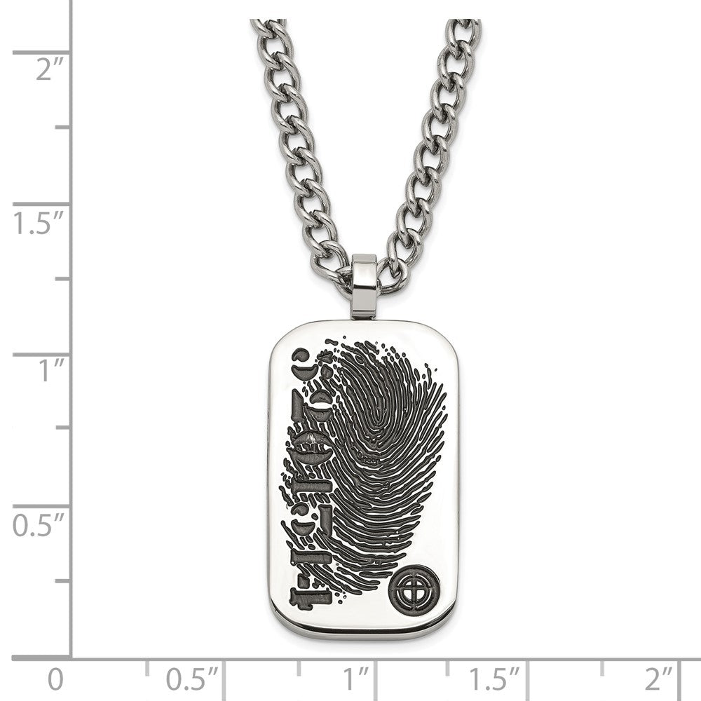 Edelstahl & Schwarz Emaille Wendbar Zirkonia Fingerprint Erkennungsmarke mit 2 Zoll Verlängerung Halskette
