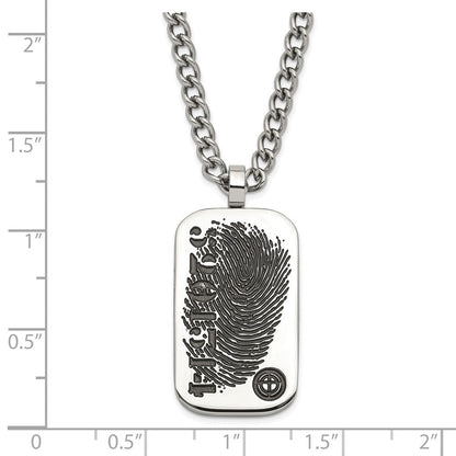 Edelstahl & Schwarz Emaille Wendbar Zirkonia Fingerprint Erkennungsmarke mit 2 Zoll Verlängerung Halskette
