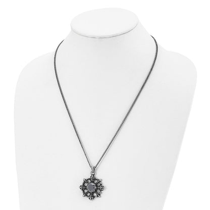 Edelstahl Antikisiert & Poliert mit Schwarz Zirkonia Skulls Fleur De Lis Neckla