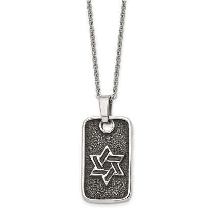 Edelstahl Antikisiert und Poliert Stern Of David Erkennungsmarke 24 Zoll Halskette