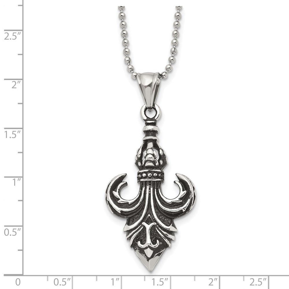 Edelstahl Antikisiert und Poliert Fleur De Lis 24 Zoll Halskette