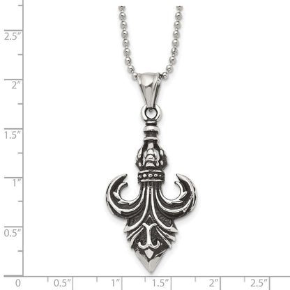 Edelstahl Antikisiert und Poliert Fleur De Lis 24 Zoll Halskette