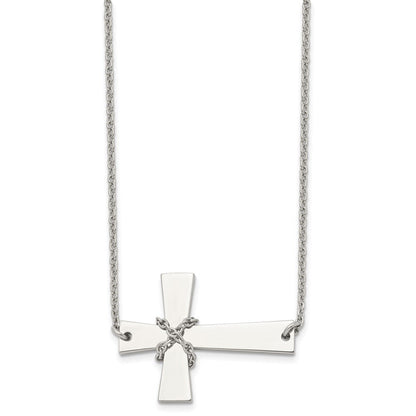Edelstahl Chisel Poliert Seitlich Kreuz mit Kette auf A 21 Zoll Ankerkette Halskette