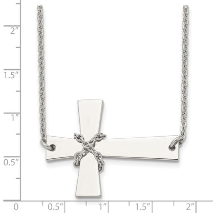 Edelstahl Chisel Poliert Seitlich Kreuz mit Kette auf A 21 Zoll Ankerkette Halskette