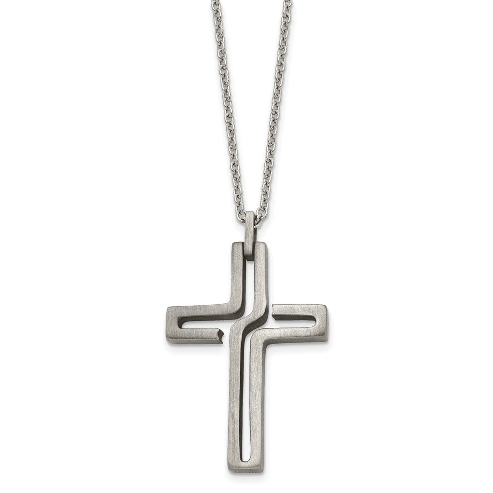 Edelstahl Chisel Gebürstet und Antikisiert Ausgeschnitten Design Kreuz Anhänger auf A 20 Zoll Ankerkette Halskette