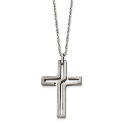 Edelstahl Chisel Gebürstet und Antikisiert Ausgeschnitten Design Kreuz Anhänger auf A 20 Zoll Ankerkette Halskette