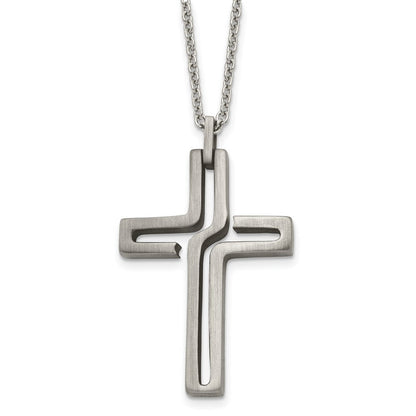 Edelstahl Chisel Gebürstet und Antikisiert Ausgeschnitten Design Kreuz Anhänger auf A 20 Zoll Ankerkette Halskette
