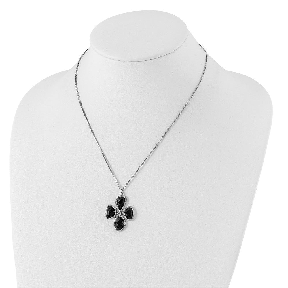 Edelstahl Fantasie Zirkonia und Schwarz Onyx Strukturiert Halskette