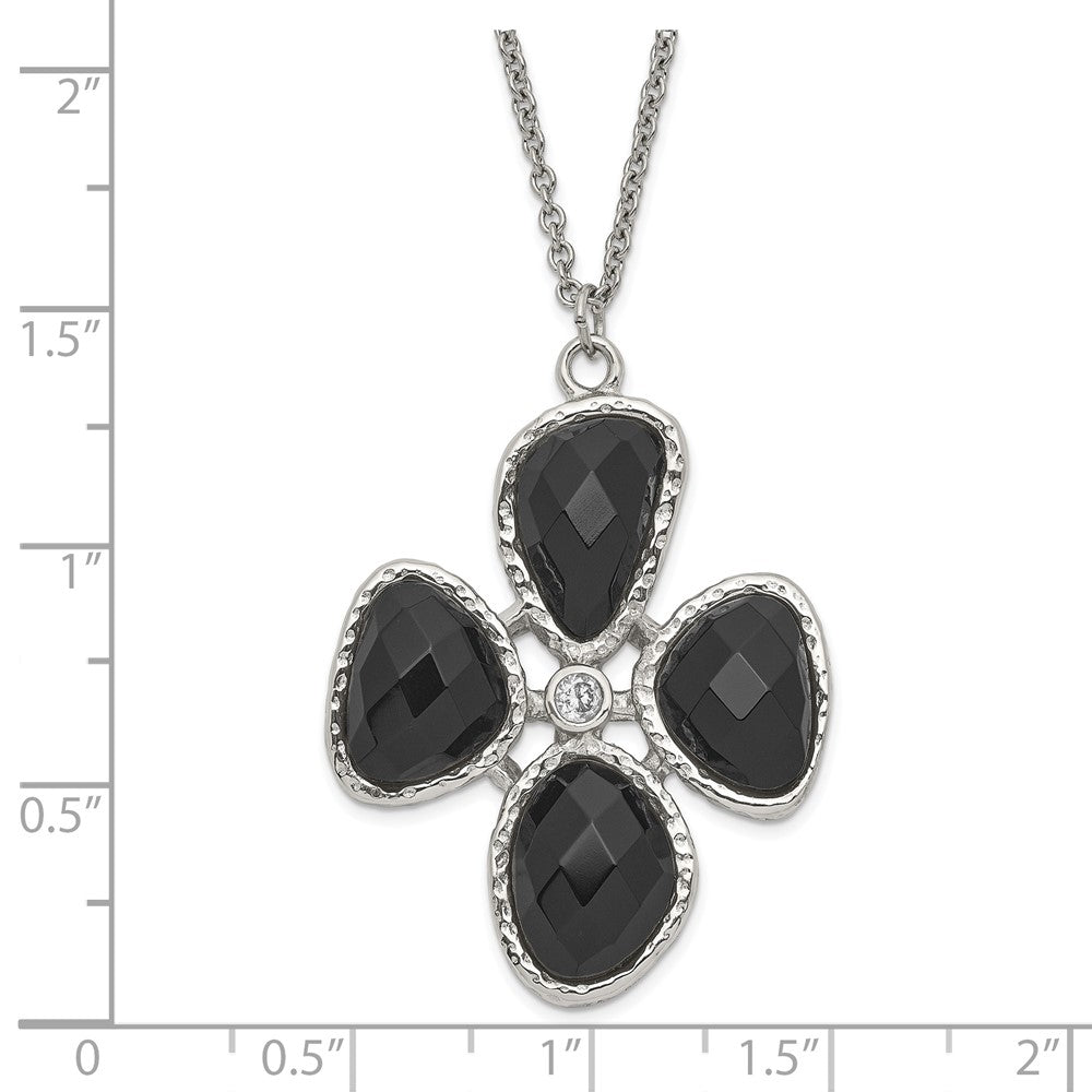 Edelstahl Fantasie Zirkonia und Schwarz Onyx Strukturiert Halskette