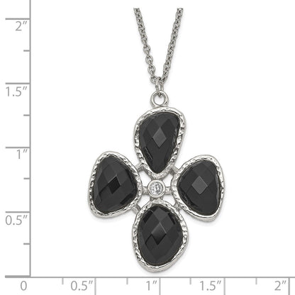 Edelstahl Fantasie Zirkonia und Schwarz Onyx Strukturiert Halskette