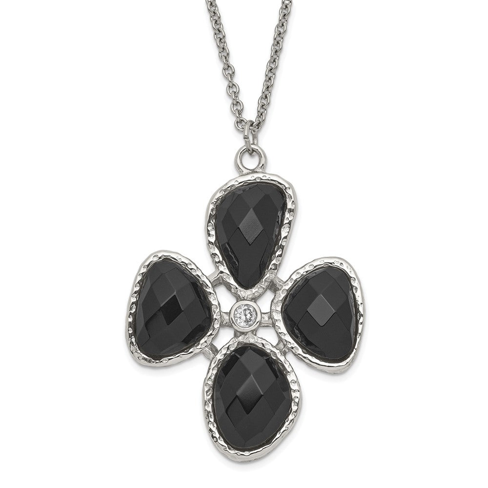 Edelstahl Fantasie Zirkonia und Schwarz Onyx Strukturiert Halskette