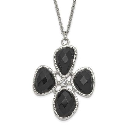 Edelstahl Fantasie Zirkonia und Schwarz Onyx Strukturiert Halskette