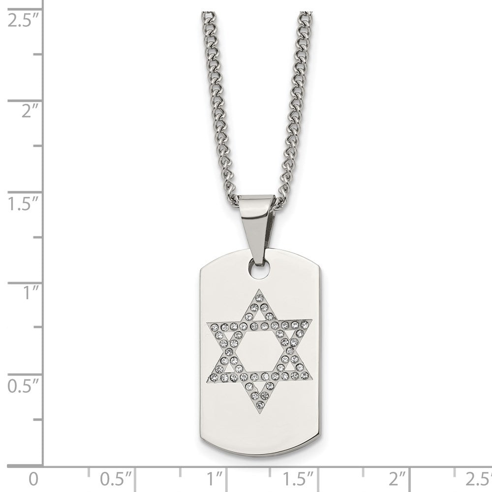 Edelstahl Chisel Poliert mit Zirkonia Stern Of David Erkennungsmarke auf A 22 Zoll Panzer Halskette