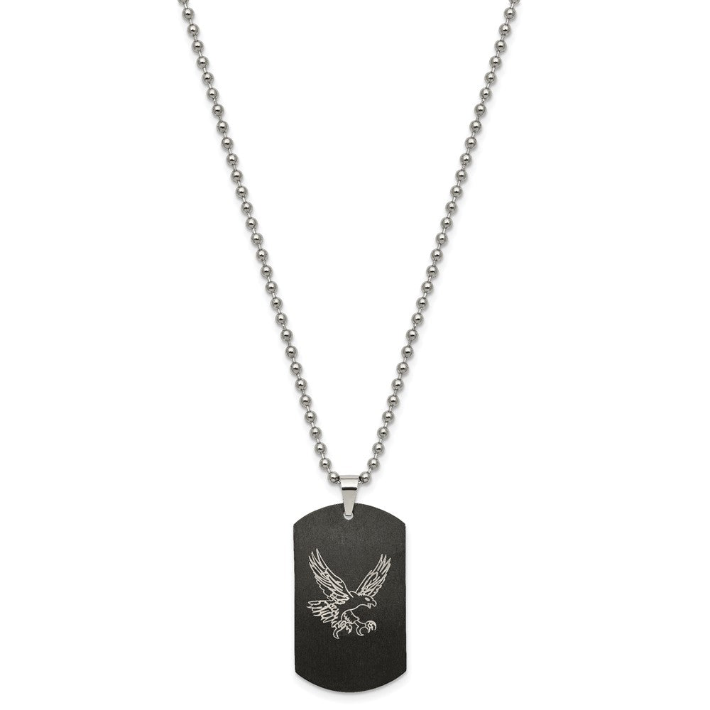 Edelstahl Chisel Poliert Schwarz Ip-beschichtet mit Zirkonia Adler Wendbar Erkennungsmarke auf A 22 Zoll Kugel Halskette