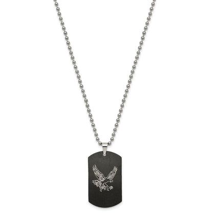 Edelstahl Chisel Poliert Schwarz Ip-beschichtet mit Zirkonia Adler Wendbar Erkennungsmarke auf A 22 Zoll Kugel Halskette
