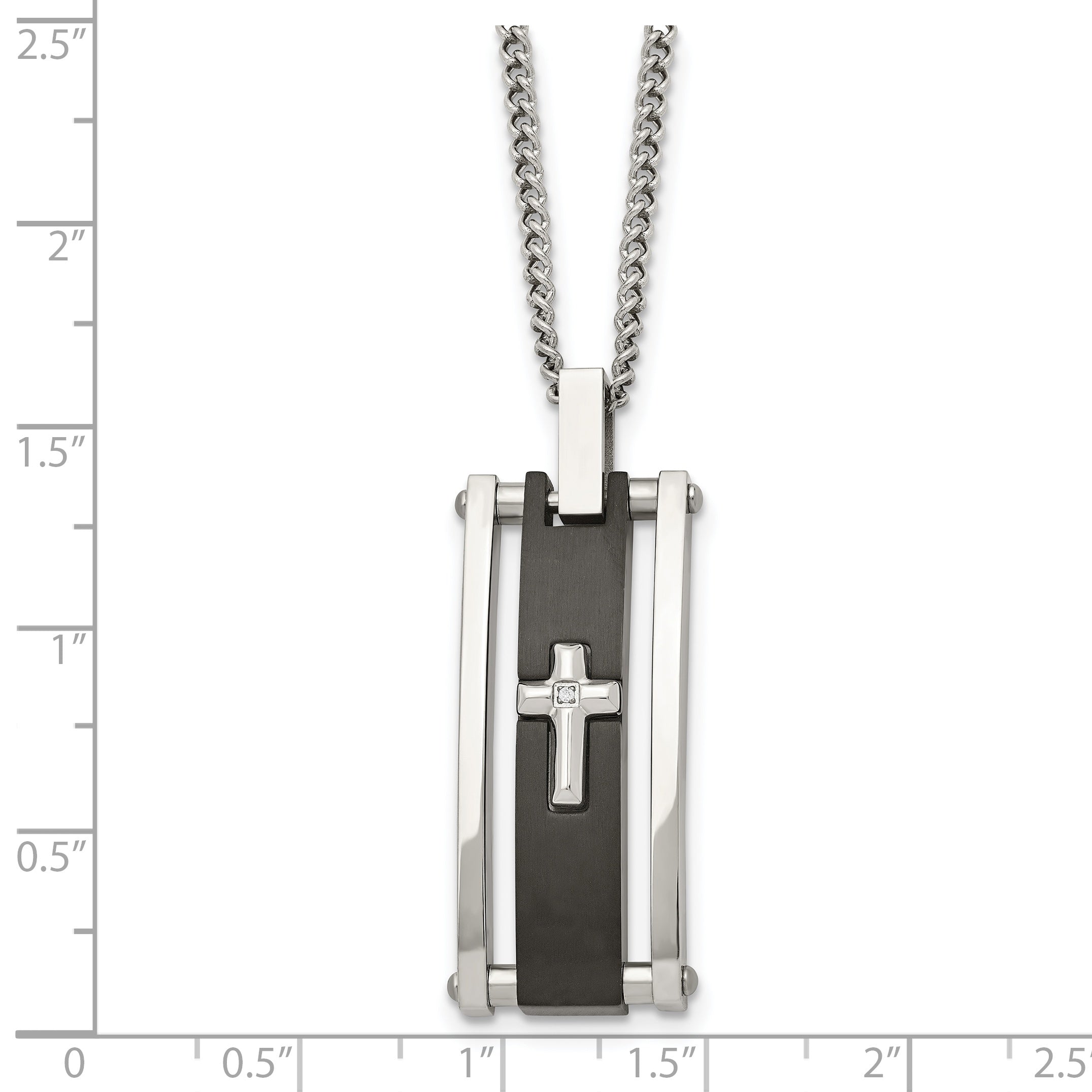 Edelstahl Chisel Poliert Schwarz Ip-beschichtet mit Zirkonia Kreuz Anhänger auf A 22 Zoll Panzer Halskette
