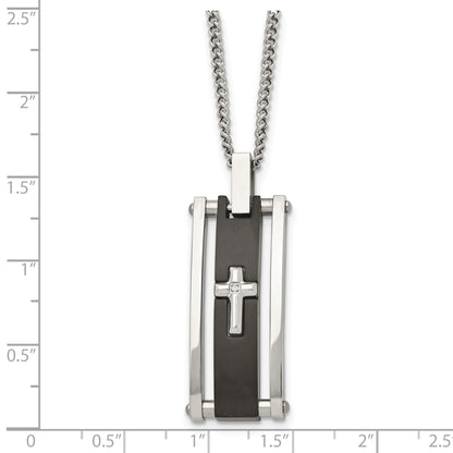 Edelstahl Chisel Poliert Schwarz Ip-beschichtet mit Zirkonia Kreuz Anhänger auf A 22 Zoll Panzer Halskette