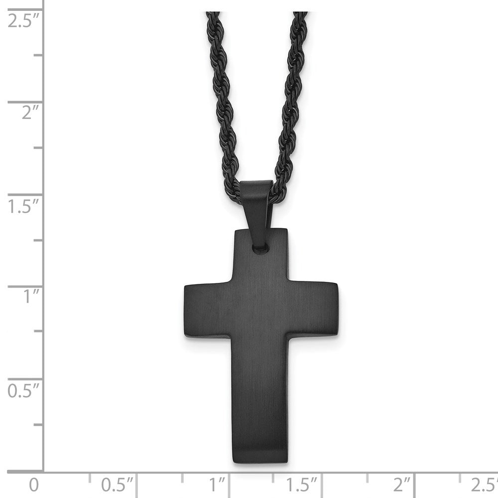Edelstahl Chisel Gebürstet Schwarz Ip-beschichtet Kreuz Anhänger auf A 20 Zoll Kordel Halskette