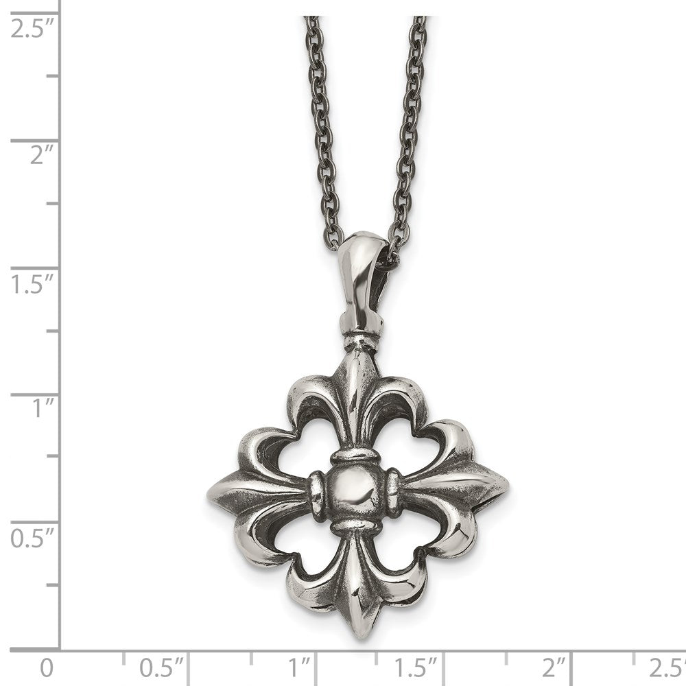 Edelstahl Antikisiert und Poliert Fleur De Lis 18 Zoll Halskette