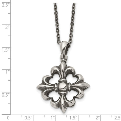 Edelstahl Antikisiert und Poliert Fleur De Lis 18 Zoll Halskette