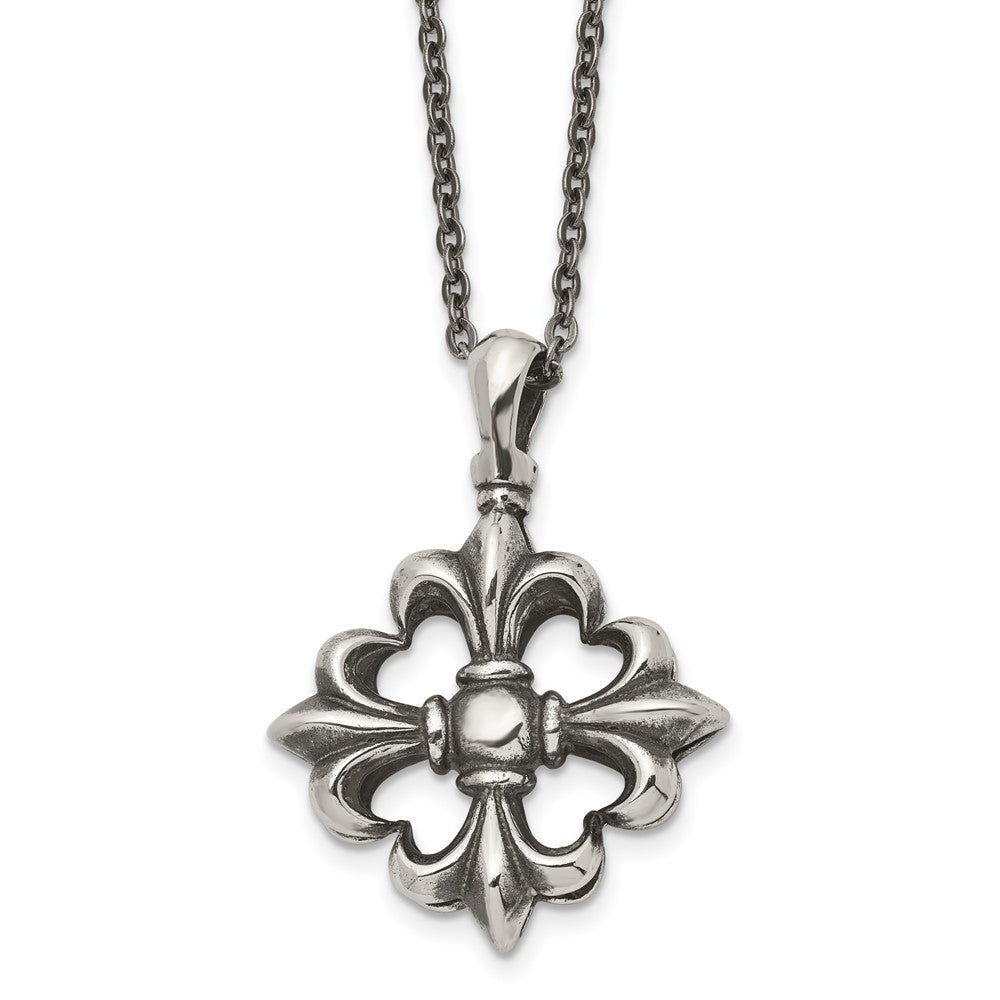 Edelstahl Antikisiert und Poliert Fleur De Lis 18 Zoll Halskette