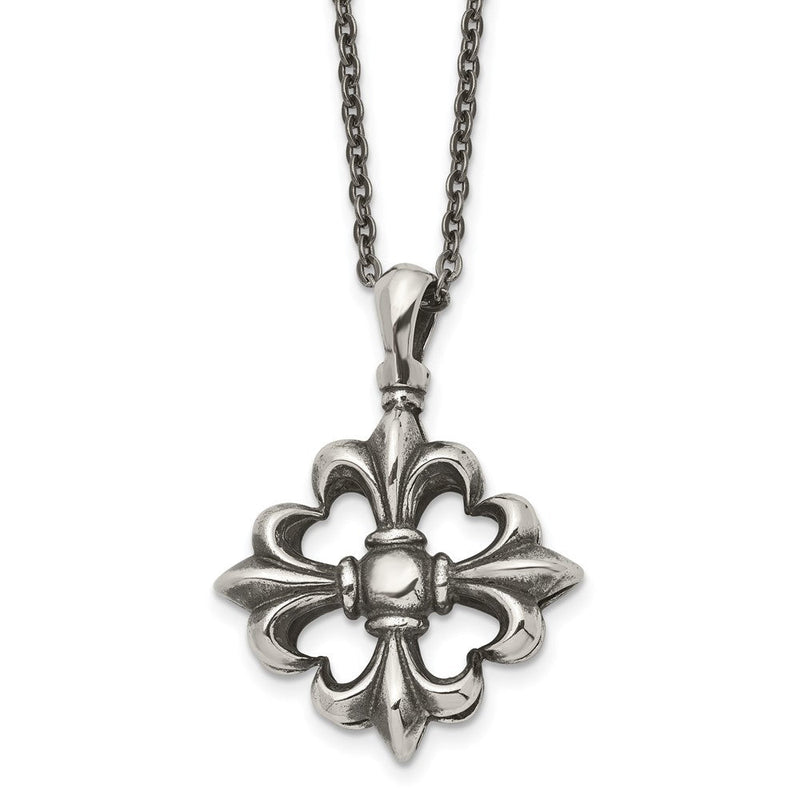 Edelstahl Antikisiert und Poliert Fleur De Lis 18 Zoll Halskette