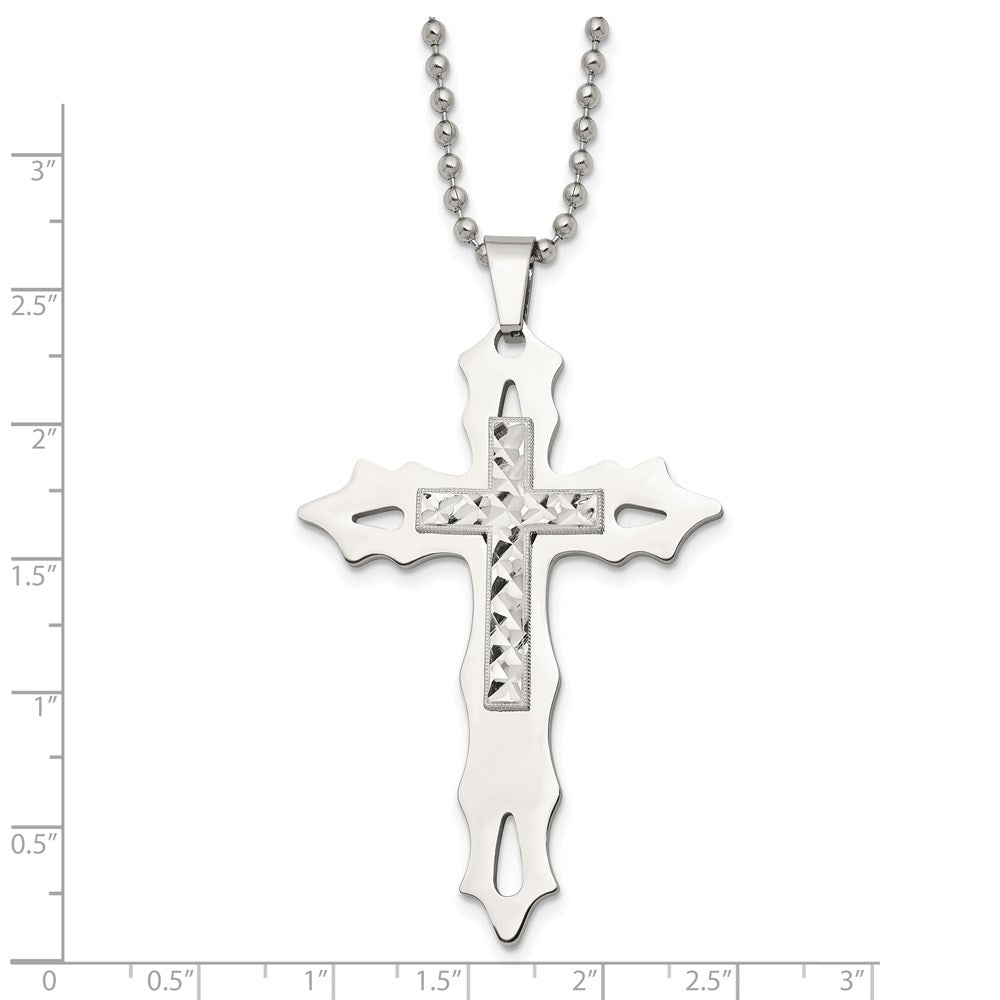 Edelstahl Chisel Poliert mit Sterlingsilber Einlage Kreuz Anhänger auf A 20 Zoll Kugel Halskette