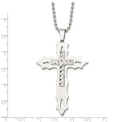Edelstahl Chisel Poliert mit Sterlingsilber Einlage Kreuz Anhänger auf A 20 Zoll Kugel Halskette