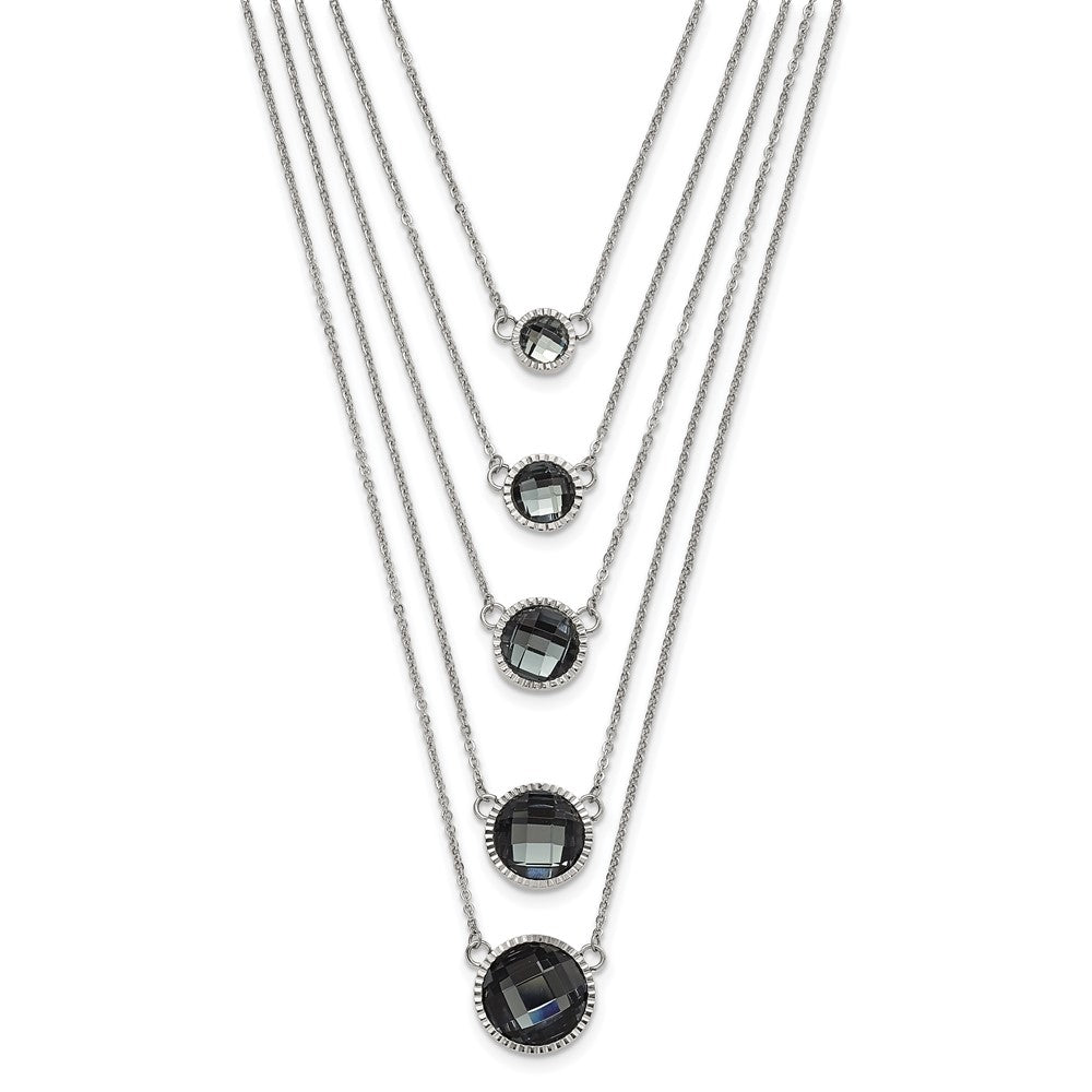 Edelstahl Poliert Multistrand Grau Glas mit 2 Zoll Verlängerung. Halskette