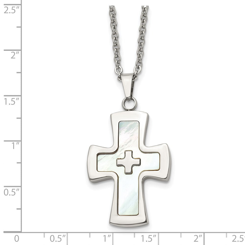Edelstahl Poliert Perlmutt Kreuz 22 Zoll Halskette