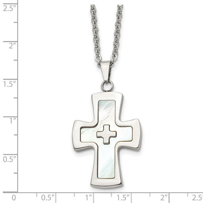 Edelstahl Poliert Perlmutt Kreuz 22 Zoll Halskette