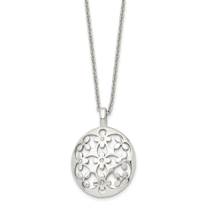 Edelstahl Poliert Kreis mit Zirkonia Blumen 18.25 Zoll mit 2 Zoll Verlängerung Halskette