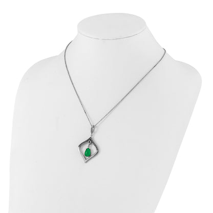 Edelstahl Poliert & Antikisiert Synthetisch Dyed Jade Zirkonia mit 2 Zoll Verlängerung. Halskette