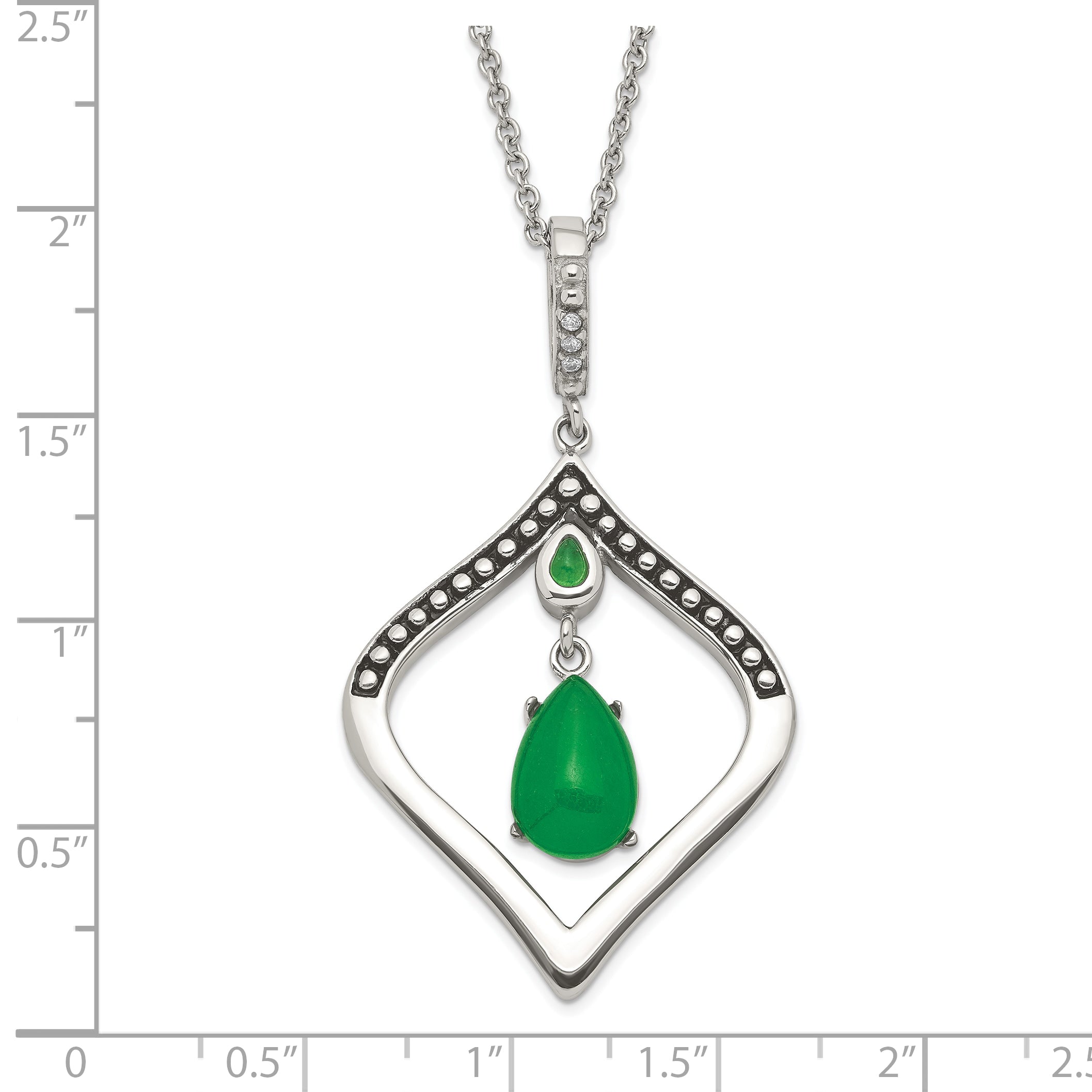 Edelstahl Poliert & Antikisiert Synthetisch Dyed Jade Zirkonia mit 2 Zoll Verlängerung. Halskette