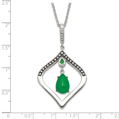 Edelstahl Poliert & Antikisiert Synthetisch Dyed Jade Zirkonia mit 2 Zoll Verlängerung. Halskette