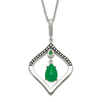 Edelstahl Poliert & Antikisiert Synthetisch Dyed Jade Zirkonia mit 2 Zoll Verlängerung. Halskette