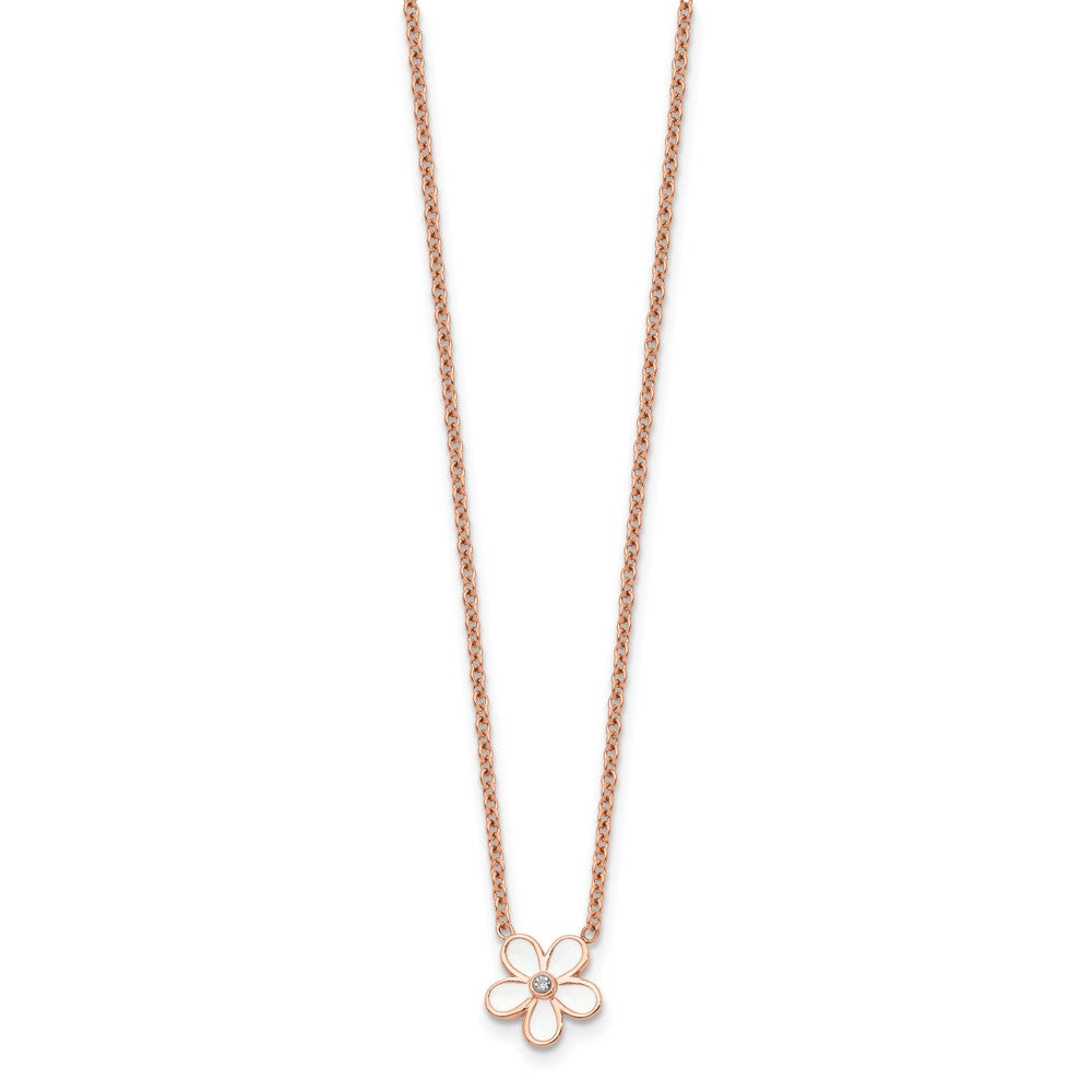 Edelstahl Poliert Rose Ip-beschichtet/enameled Blume mit Zirkonia Halskette