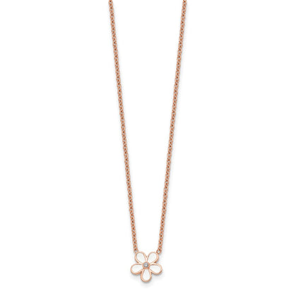 Edelstahl Poliert Rose Ip-beschichtet/enameled Blume mit Zirkonia Halskette