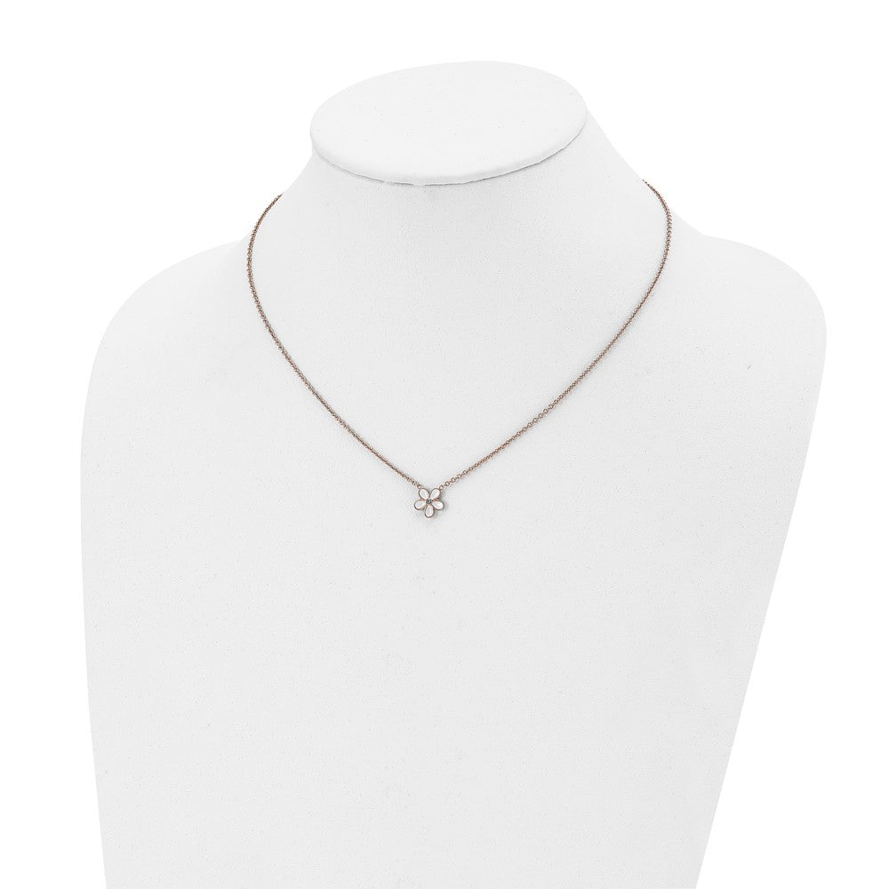 Edelstahl Poliert Rose Ip-beschichtet/enameled Blume mit Zirkonia Halskette