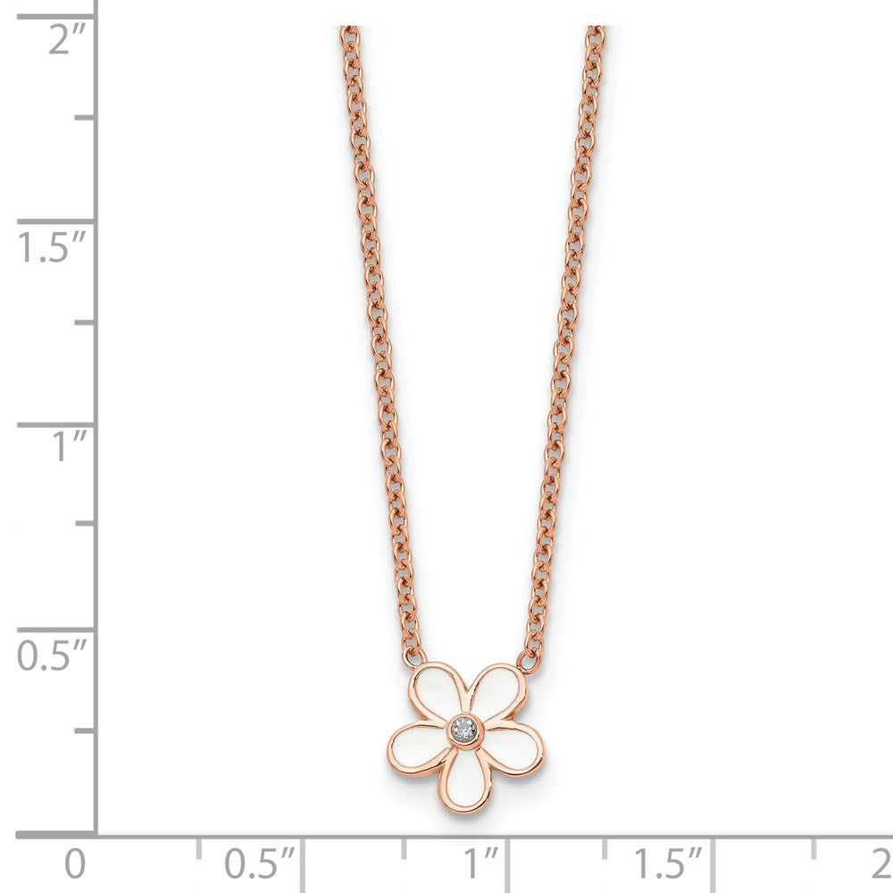 Edelstahl Poliert Rose Ip-beschichtet/enameled Blume mit Zirkonia Halskette