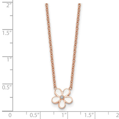 Edelstahl Poliert Rose Ip-beschichtet/enameled Blume mit Zirkonia Halskette