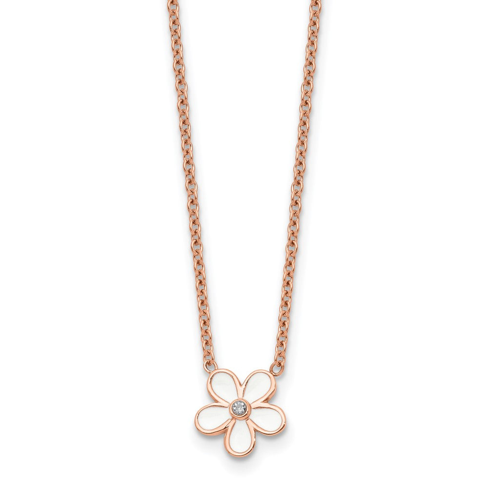 Edelstahl Poliert Rose Ip-beschichtet/enameled Blume mit Zirkonia Halskette