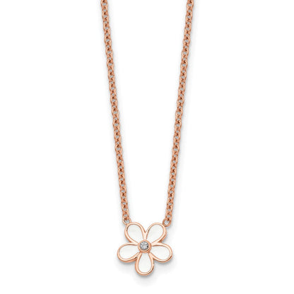 Edelstahl Poliert Rose Ip-beschichtet/enameled Blume mit Zirkonia Halskette