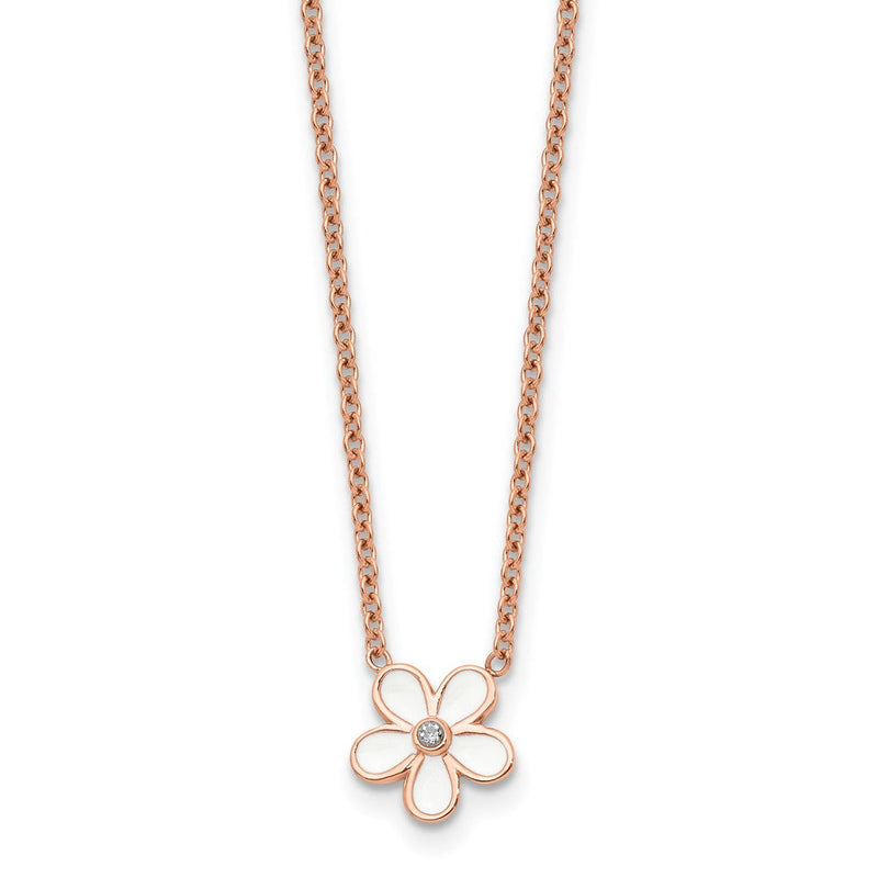 Edelstahl Poliert Rose Ip-beschichtet/enameled Blume mit Zirkonia Halskette