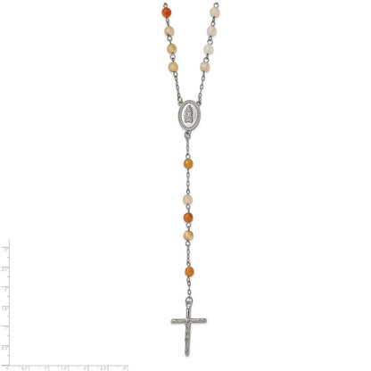 Edelstahl Chisel Poliert mit Achat Perlen 31 Zoll Rosenkranz Halskette