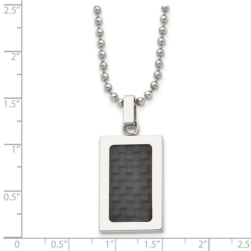 Edelstahl 22 Zoll Poliert mit Schwarz Karbon Faser Einlage Rechteck Necklac