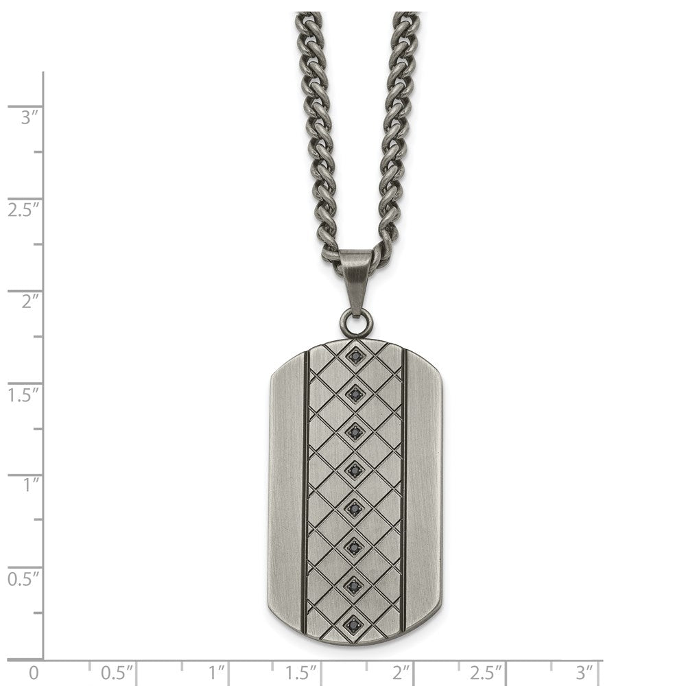 Edelstahl Chisel Gebürstet und Strukturiert mit Schwarz Zirkonia Erkennungsmarke auf A 22 Zoll Panzer Halskette
