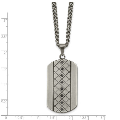 Edelstahl Chisel Gebürstet und Strukturiert mit Schwarz Zirkonia Erkennungsmarke auf A 22 Zoll Panzer Halskette
